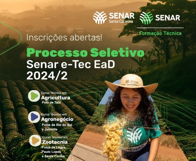 SENAR/SC abre processo seletivo para cursos da rede e-Tec Brasil em seis polos