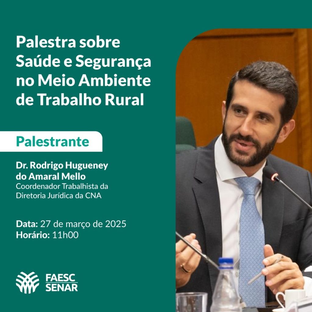 Sistema FAESC/SENAR promove palestra on-line sobre “Saúde e segurança no meio ambiente de trabalho rural”
